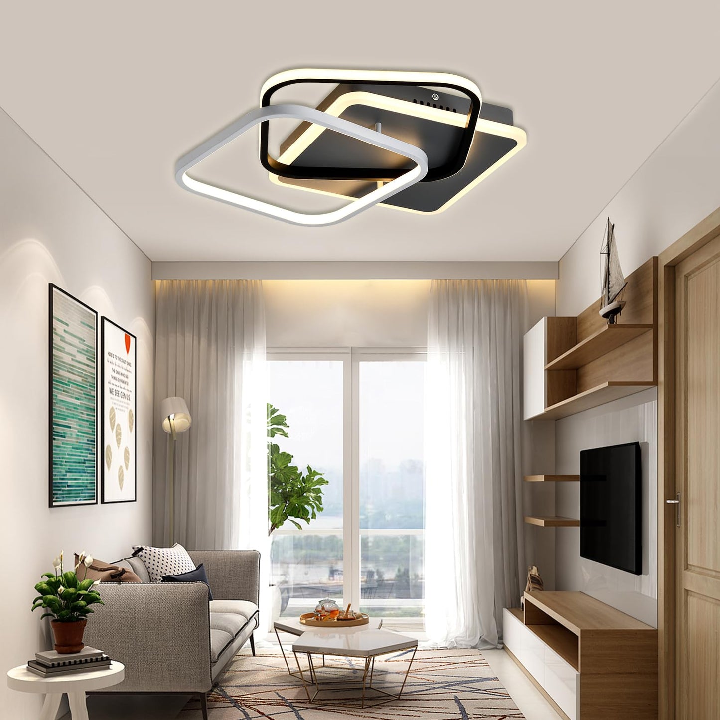 LQWELL® ceiling light LED ceiling lamp, 25W 3000K kitchen lamp modern bedroom lamp made of aluminum black white for living room bedroom kitchen balcony hallway basement office, 440 * 425 * 75mm