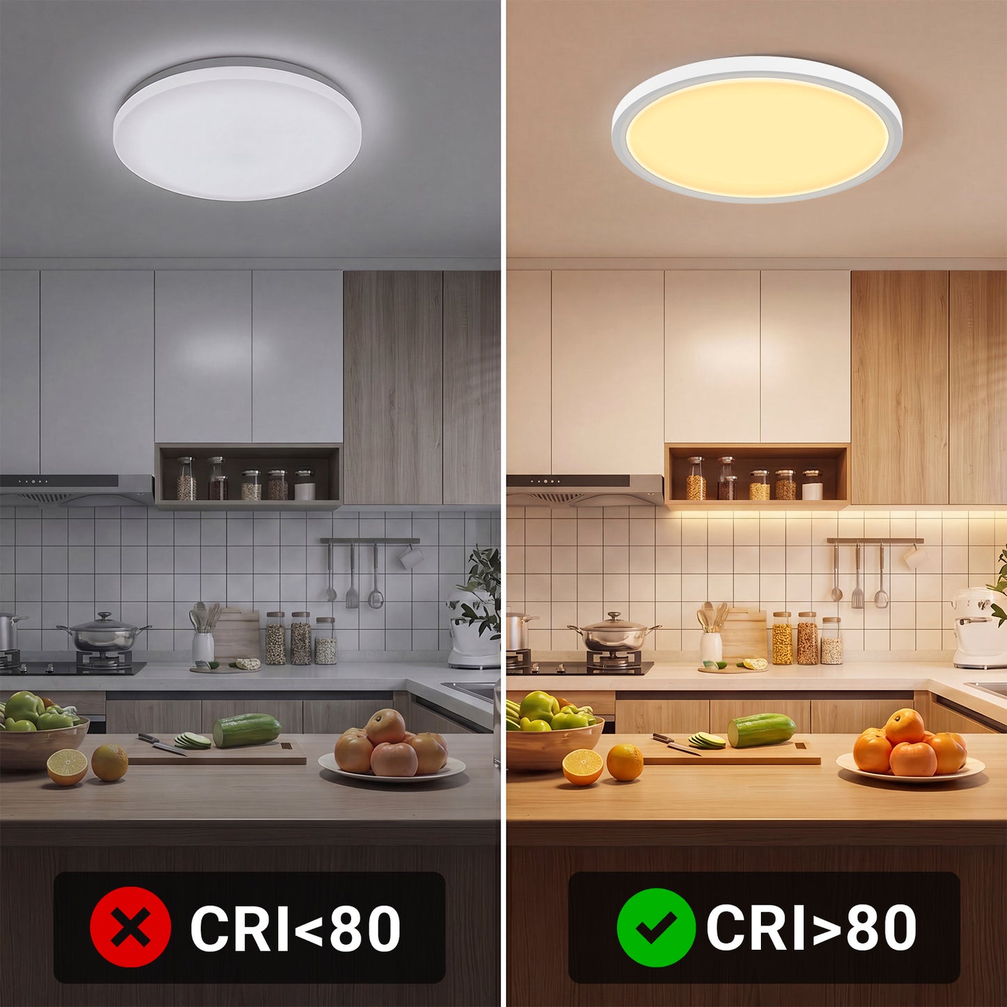 Flache runde LED-Deckenlampe mit weißem Rahmen, warmes Licht (CRI>80)