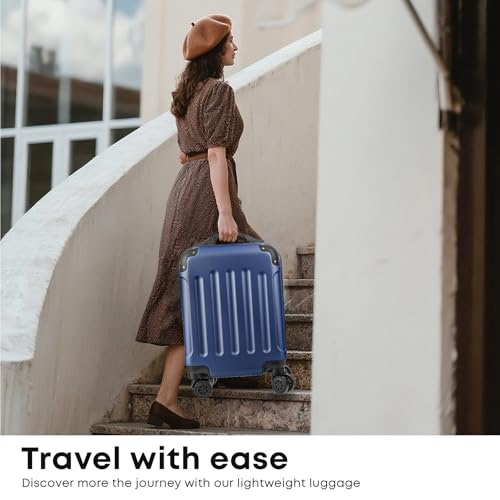 yonsly® Koffer Suitcase Set, Trolley Reisekoffer, Rollkoffer Handgepäck mit 4 Rollen 360°, ABS Hartschalen, Sicherheitsschloss, Weicher Gummigriff, 210D-Futter (4er Set, S,M,L&XL, Blau)