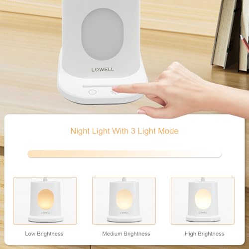 LQWELL® 4 in 1 LED Desk Lamp USB Rechargeable for Home Office, 3 Brightness Levels Night Light, 360° Flexible Pen Holder Table Lamp Study Lamp with Phone Holder (White)