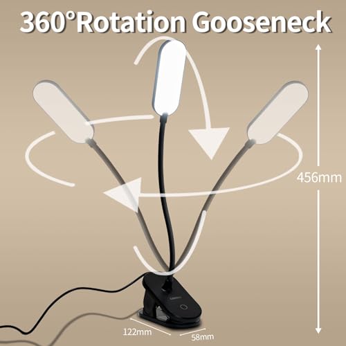 LQWELL® Klemmlampe Leselampe Bett, Dimmbare Klemmleuchte, 3 Helligkeitsstufen & 360° Flexible Klemme Schreibtischlampe für Heimbüro (Schwarz)