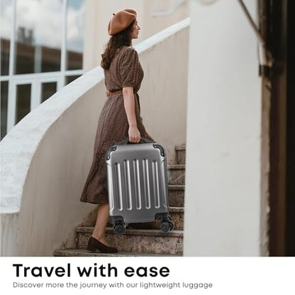 yonsly® Koffer Suitcase XL Grau, Trolley Reisekoffer, Rollkoffer Handgepäck mit 4 Rollen 360°, ABS Hartschalen, Sicherheitsschloss, Weicher Gummigriff, 210D-Futter