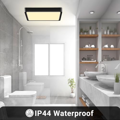 LQWELL® Ceiling Light LED Ceiling Lamp, IP44 Waterproof Bathroom Lamp Square Flat 18W 3000K 1600LM Modern Simple Lamp Thin for Living Room Bathroom Bedroom Kitchen Hallway Basement Office, 220 * 24mm