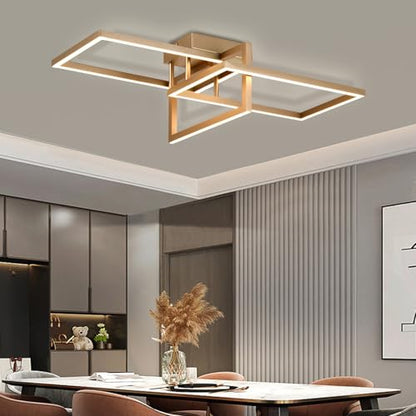 LQWELL® LED Deckenlampe, ModernGeometrische Deckenleuchte 3000K 31W Gold Küchenlampe, Deckenstrahler für Esszimmer Wohnzimmer Schlafzimmer Flur