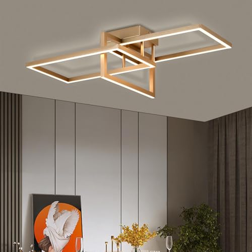 LQWELL® LED Deckenlampe, ModernGeometrische Deckenleuchte 3000K 31W Gold Küchenlampe, Deckenstrahler für Esszimmer Wohnzimmer Schlafzimmer Flur