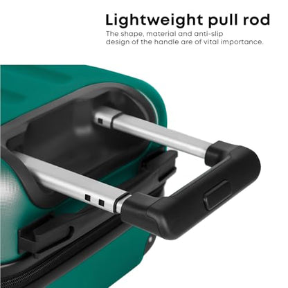 YONSLY® Suitcase XL Dark Green, Trolley Travel Suitcase, Carry-On Luggage with 4 360° Wheels, ABS Hard Shell, Security Lock, Soft Rubber Handle, 210D Lining