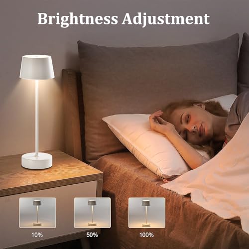 LQWELL® LED Tischlampe, Touch Tischleuchte Typ C USB Nachttischlampe Lichtintensität einstellbar für Drinnen Wohnzimmer Schlafzimmer Abendessen Hotel Bar Restaurant, Weiß
