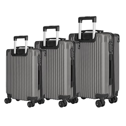 yonsly® Koffer Suitcase Set, Trolley Reisekoffer, Rollkoffer Handgepäck mit 4 Rollen 360°, ABS Hartschalen, Sicherheitsschloss, Weicher Gummigriff, 210D-Futter (3er Set, M,L&XL, Dunkelgrau)