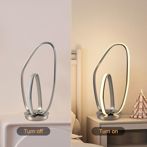 LQWELL® Tischlampe, Modern Minimalistisch Tischleuchte Mattes Sandnickel, LED Nachttischlampe, Metall Schreibtischlampe Esstischlampe für Schlafzimmer Wohnzimmer