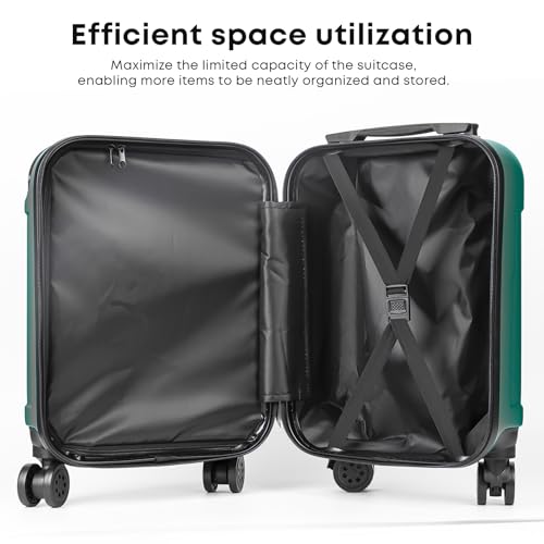 YONSLY® Koffer Suitcase S Dunkelgrün, Trolley Reisekoffer, Rollkoffer Handgepäck mit 4 Rollen 360°, ABS Hartschalen, Sicherheitsschloss, Weicher Gummigriff, 210D-Futter