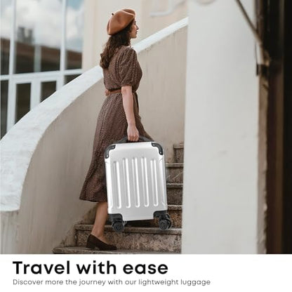 YONSLY® Suitcase XL Silver, Trolley Travel Suitcase, Spinner Carry-On with 4 x 360° Wheels, ABS Hardshell, Security Lock, Soft Rubber Handle, 210D Lining
