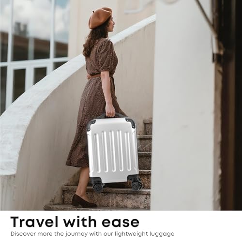 yonsly® Koffer Suitcase S Silber, Trolley Reisekoffer, Rollkoffer Handgepäck mit 4 Rollen 360°, ABS Hartschalen, Sicherheitsschloss, Weicher Gummigriff, 210D-Futter