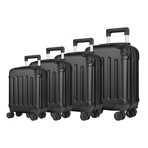 yonsly® Koffer Suitcase Set, Trolley Reisekoffer, Rollkoffer Handgepäck mit 4 Rollen 360°, ABS Hartschalen, Sicherheitsschloss, Weicher Gummigriff, 210D-Futter (4er Set, S,M,L&XL, Schwarz)