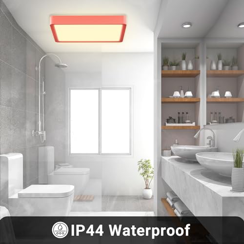 LQWELL® Ceiling Light LED Ceiling Lamp, IP44 Waterproof Bathroom Lamp Square Flat 18W 3000K 1600LM Modern Simple Lamp Thin for Living Room Bathroom Bedroom Kitchen Hallway Basement Office, 220 * 24mm 