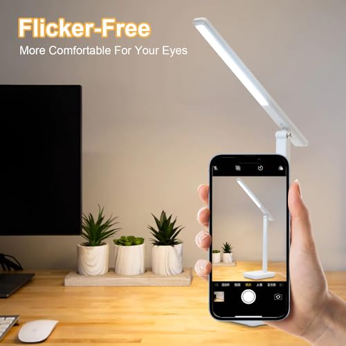 LQWELL® LED Desk Lamp Detachable Study Lamp, 3 Brightness Levels Dimmable Table Lamp for Home Office, 0° to 180° Rotation, 6500K (White)