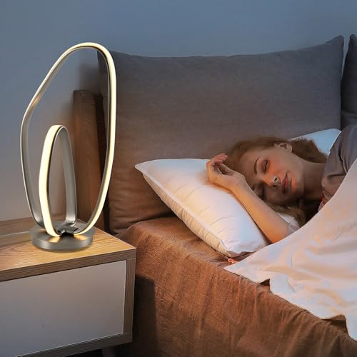 LQWELL® Tischlampe, Modern Minimalistisch Tischleuchte Mattes Sandnickel, LED Nachttischlampe, Metall Schreibtischlampe Esstischlampe für Schlafzimmer Wohnzimmer