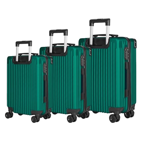 yonsly® Koffer Suitcase Set, Trolley Reisekoffer, Rollkoffer Handgepäck mit 4 Rollen 360°, ABS Hartschalen, Sicherheitsschloss, Weicher Gummigriff, 210D-Futter (3er Set, M,L&XL, Dunkelgrün)