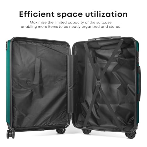 YONSLY® Koffer Suitcase Set, Trolley Reisekoffer, Rollkoffer Handgepäck mit 4 Rollen 360°, ABS Hartschalen, Sicherheitsschloss, Weicher Gummigriff, 210D-Futter (3er Set, M,L&XL, Dunkelgrün)