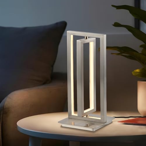 LQWELL® Table Lamp, Modern Minimalist Table Light Matte Sand Nickel, LED Bedside Lamp, Metal Desk Lamp Dining Table Lamp for Bedroom Living Room
