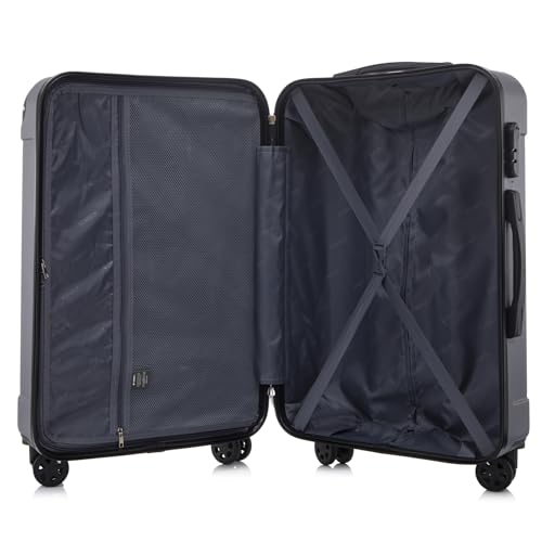 yonsly Koffer Suitcase M Grau, Trolley Reisekoffer, Rollkoffer Handgepäck mit 4 Rollen 360°, ABS Hartschalen, Sicherheitsschloss, Weicher Gummigriff, 210D-Futter