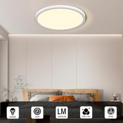LQWELL® Ceiling Light LED Ceiling Lamp, IP44 Waterproof Bathroom Lamp Round Flat 23W 4000K 2600LM Modern Simple Lamp Thin for Living Room Bathroom Bedroom Kitchen Balcony Basement Office, 300 * 25mm