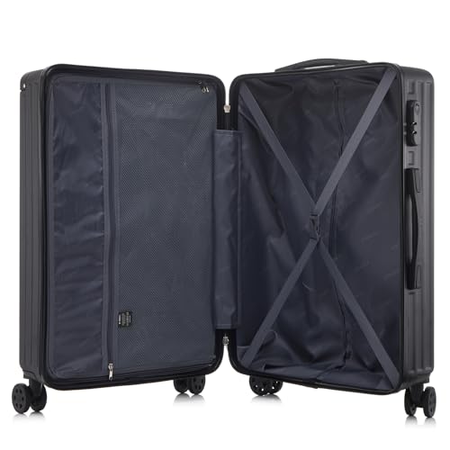 yonsly Trolley Reisekoffer Suitcase, Rollkoffer Handgepäck ABS Hartschalen mit 4 Rollen 360°, Sicherheitsschloss, Weicher Gummigriff, 210D-Futter (L, Schwarz)