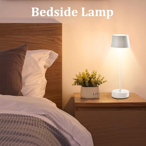 LQWELL® LED Tischlampe, Touch Tischleuchte Typ C USB Nachttischlampe Lichtintensität einstellbar für Drinnen Wohnzimmer Schlafzimmer Abendessen Hotel Bar Restaurant, Weiß