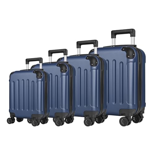 yonsly® Koffer Suitcase Set, Trolley Reisekoffer, Rollkoffer Handgepäck mit 4 Rollen 360°, ABS Hartschalen, Sicherheitsschloss, Weicher Gummigriff, 210D-Futter (4er Set, S,M,L&XL, Blau)