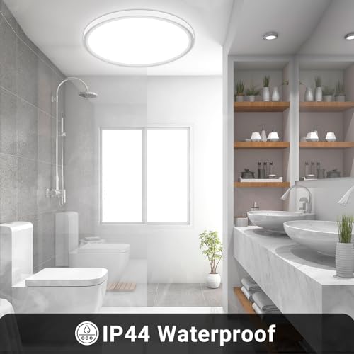 LQWELL® Deckenleuchte LED Deckenlampe, IP44 Wasserfest Badlampe Rund Flach 23W 6000K 2600LM Modern Schlicht Lampe Dünn für Wohnzimmer Badezimmer Schlafzimmer Küche Balkon Keller Büro, 300 * 25mm