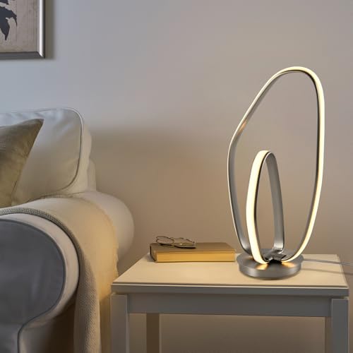 LQWELL® Tischlampe, Modern Minimalistisch Tischleuchte Mattes Sandnickel, LED Nachttischlampe, Metall Schreibtischlampe Esstischlampe für Schlafzimmer Wohnzimmer
