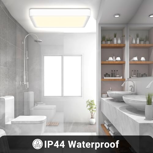 LQWELL® Deckenleuchte LED Deckenlampe, IP44 Wasserfest Badlampe Quadrat Flach 23W 4000K 2600LM Modern Schlicht Lampe Dünn für Wohnzimmer Badezimmer Schlafzimmer Küche Balkon Keller Büro, 300 * 25mm