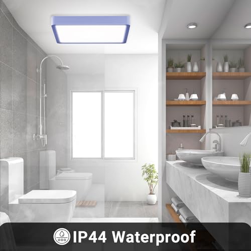 LQWELL® Ceiling Light LED Ceiling Lamp, IP44 Waterproof Bathroom Lamp Square Flat 18W 6000K 1600LM Modern Simple Lamp Thin for Living Room Bathroom Bedroom Kitchen Hallway Basement Office, 220 * 24mm