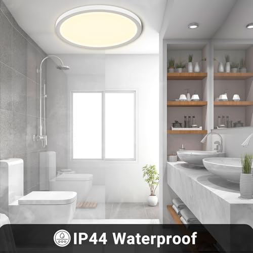 LQWELL® Deckenleuchte LED Deckenlampe, IP44 Wasserfest Badlampe Rund Flach 23W 4000K 2600LM Modern Schlicht Lampe Dünn für Wohnzimmer Badezimmer Schlafzimmer Küche Balkon Keller Büro, 300 * 25mm