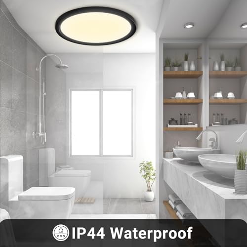 LQWELL® Ceiling Light LED Ceiling Lamp, IP44 Waterproof Bathroom Lamp Round Flat 18W 3000K 1600LM Modern Simple Lamp Thin for Living Room Bathroom Bedroom Kitchen Balcony Basement Office, 220 * 24mm