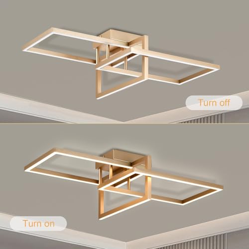 LQWELL® LED Deckenlampe, ModernGeometrische Deckenleuchte 3000K 31W Gold Küchenlampe, Deckenstrahler für Esszimmer Wohnzimmer Schlafzimmer Flur