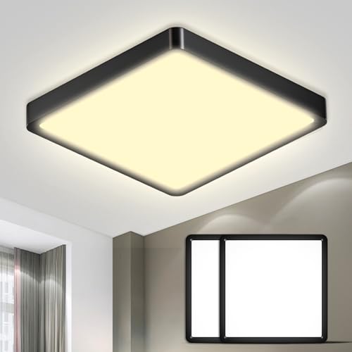 LQWELL® Deckenleuchte LED Deckenlampe, IP44 Wasserfest Badlampe Quadrat Flach 23W 3000K 2400LM Modern Schlicht Lampe Dünn für Wohnzimmer Badezimmer Schlafzimmer Küche Balkon Keller Büro, 300 * 25mm