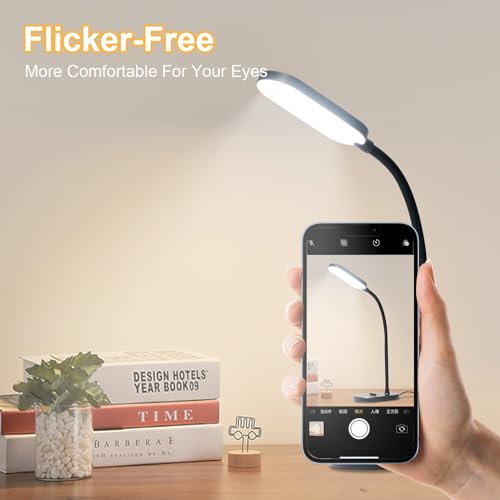 LQWELL® LED Desk Lamp Study Lamp for Home Office, 360° Flexible Touch Control Table Lamp with Phone Holder (Black)