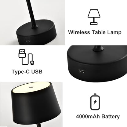 LQWELL® LED Table Lamp, Touch Dimmable Desk Lamp Type-C USB Bedside Lamp Adjustable Brightness for Indoor Living Room Bedroom Dinner Hotel Bar Restaurant, Black
