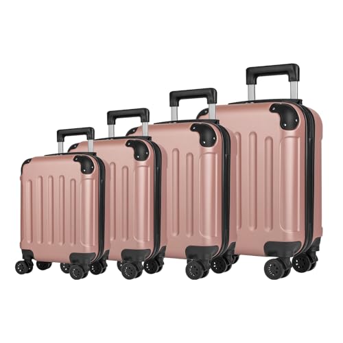 yonsly® Koffer Suitcase Set, Trolley Reisekoffer, Rollkoffer Handgepäck mit 4 Rollen 360°, ABS Hartschalen, Sicherheitsschloss, Weicher Gummigriff, 210D-Futter (4er Set, S,M,L&XL, Roségold)