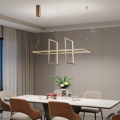 LQWELL® Modern Pendant Light LED, Minimalist Industrial Pendant Lamp Vintage Hanging Lamp for Kitchen Living Room Bedroom Dining Room Cafes, Metal Chandelier Ceiling Lamp, Gold
