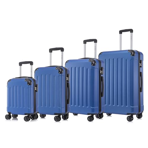yonsly Koffer Suitcase Set, Trolley Reisekoffer, Rollkoffer Handgepäck mit 4 Rollen 360°, ABS Hartschalen, Sicherheitsschloss, Weicher Gummigriff, 210D-Futter (4er Set, S,M,L&XL, Saphirblau)