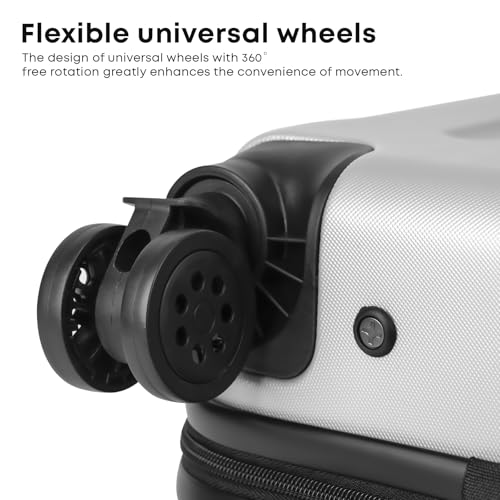 yonsly® Koffer Suitcase M Silber, Trolley Reisekoffer, Rollkoffer Handgepäck mit 4 Rollen 360°, ABS Hartschalen, Sicherheitsschloss, Weicher Gummigriff, 210D-Futter