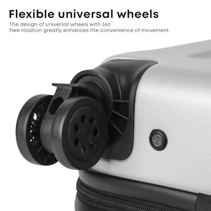 YONSLY® Suitcase M Silver, Trolley Travel Suitcase, Spinner Carry-on with 4 360° Wheels, ABS Hardshell, Security Lock, Soft Rubber Handle, 210D Lining