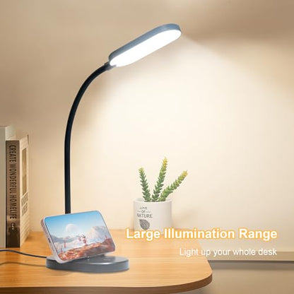 LQWELL® LED Desk Lamp Study Lamp for Home Office, 360° Flexible Touch Control Table Lamp with Phone Holder