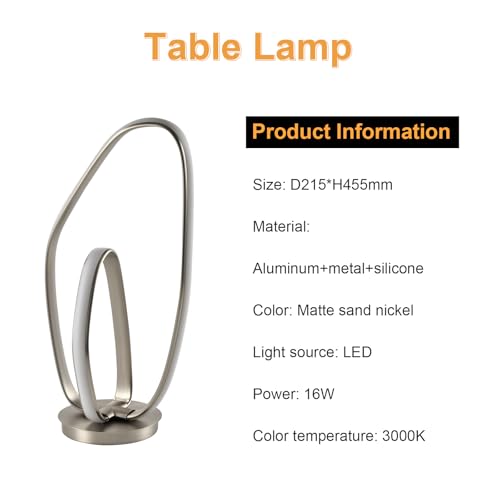 LQWELL® Tischlampe, Modern Minimalistisch Tischleuchte Mattes Sandnickel, LED Nachttischlampe, Metall Schreibtischlampe Esstischlampe für Schlafzimmer Wohnzimmer