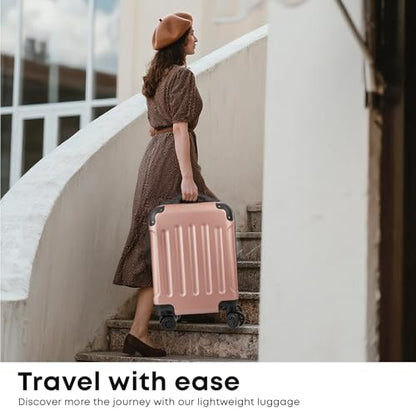 YONSLY® Suitcase M Rose Gold, Trolley Travel Suitcase, Spinner Carry-on Luggage with 4 360° Wheels, ABS Hard Shell, Security Lock, Soft Rubber Handle, 210D Lining