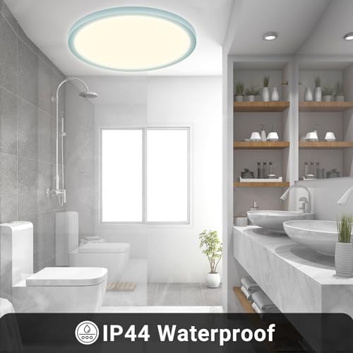 LQWELL® Ceiling Light LED Ceiling Lamp, IP44 Waterproof Bathroom Lamp Round Flat 18W 4000K 1600LM Modern Simple Lamp Thin for Living Room Bathroom Bedroom Kitchen Balcony Basement Office, 220 * 24mm