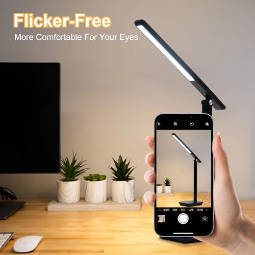 LQWELL® LED Desk Lamp Detachable Study Lamp, 3 Brightness Levels Dimmable Table Lamp for Home Office, 0° to 180° Rotation, 6500K (Black)