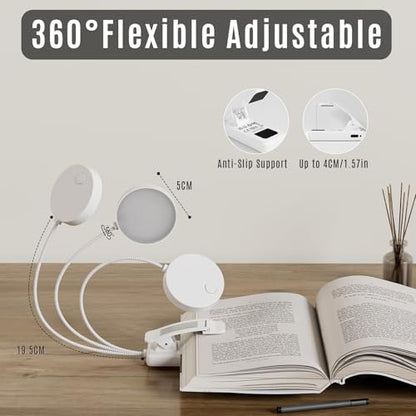 LQWELL®2× Nachttisch-Leselampe, wiederaufladbare USB-Leselampe, 3 Farbtemperaturen, 10 Helligkeitsstufen, stufenlos dimmbar, 360° flexibles Buchlicht für Kinder und Buchliebhaber (Weiß, 2 Stück)