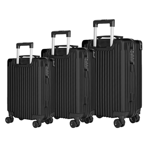 yonsly® Koffer Suitcase Set, Trolley Reisekoffer, Rollkoffer Handgepäck mit 4 Rollen 360°, ABS Hartschalen, Sicherheitsschloss, Weicher Gummigriff, 210D-Futter (3er Set, M,L&XL, Schwarz)